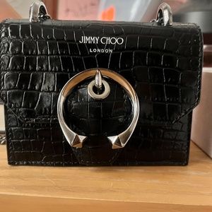 JIMMY CHOO | MINI PARIS BLACK PATENT LEATHER CROSSBODY BAG